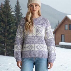 VTG Gap Fair Isle Sweater Sz.S Blue Chunky Knit Alpaca Blend Chunky Nordic Cozy